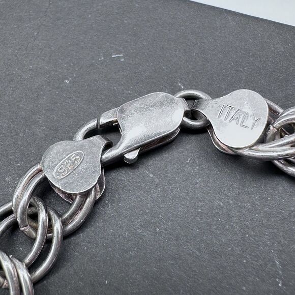 Vintage Italy Sterling Silver 9mm Double Link Chain 6.5” Bracelet 14.9g - Picture 3 of 3